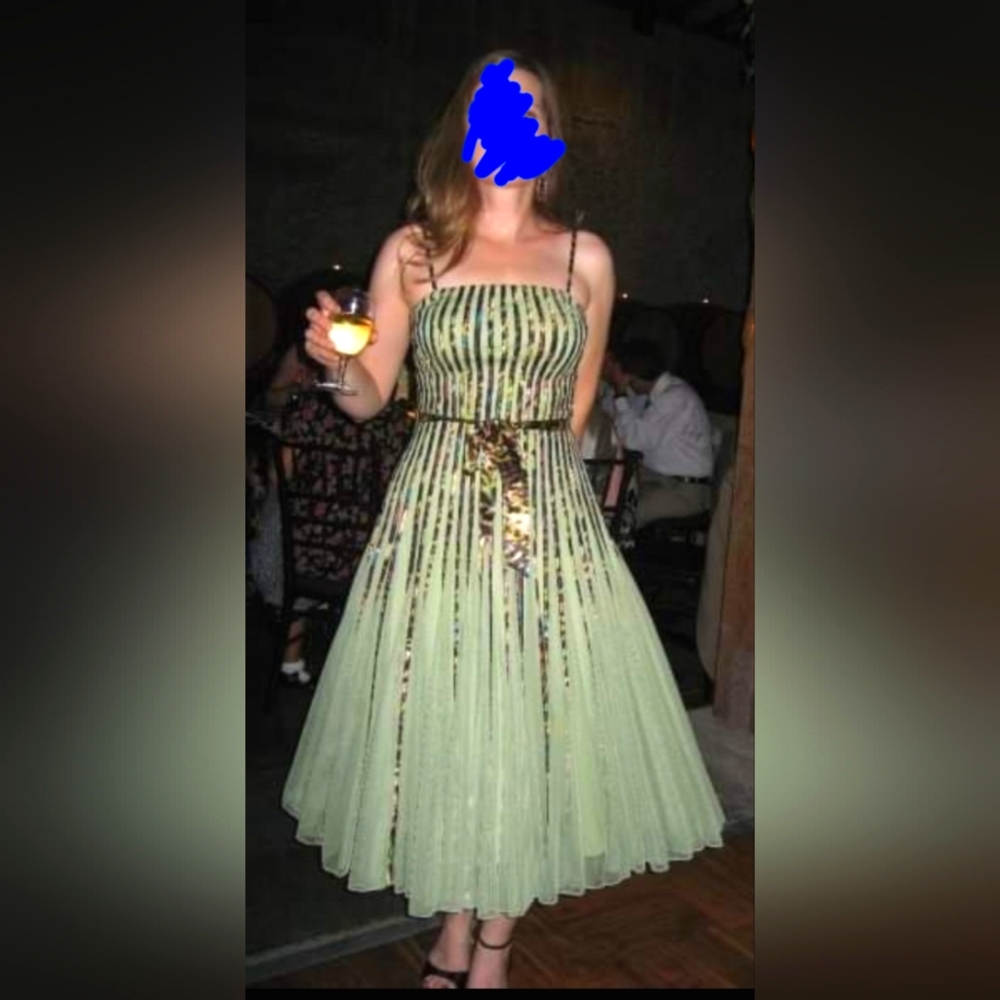 Gorgeous green mesh with satin abstract dress